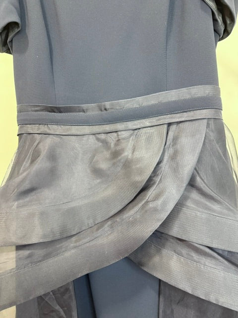 A Exclusive Formal Gown – Navy Off‑Shoulder Column Dress w/ Organza Overlay – Boutique Couture – Retail $1000+