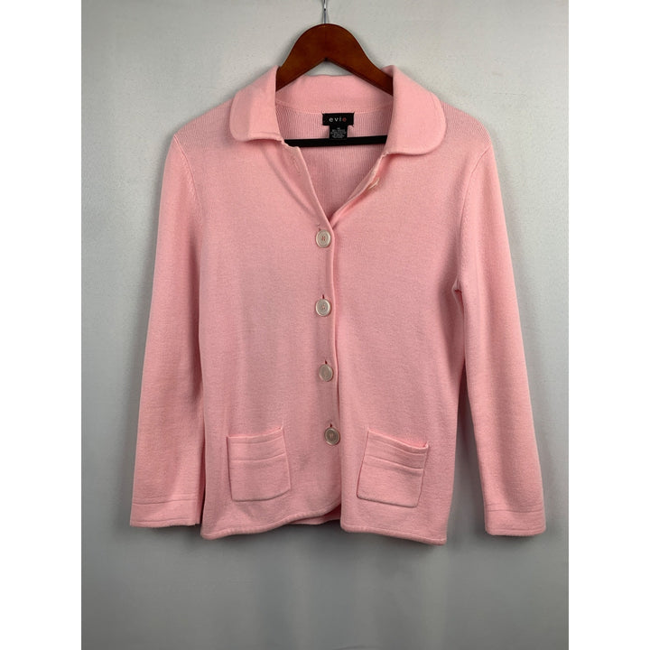 Evie Pink Knit Cardigan Sweater Size M Acrylic & Cotton