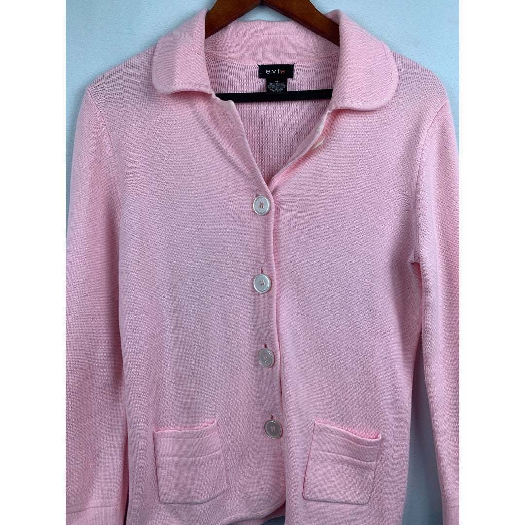 Evie Pink Knit Cardigan Sweater Size M Acrylic & Cotton