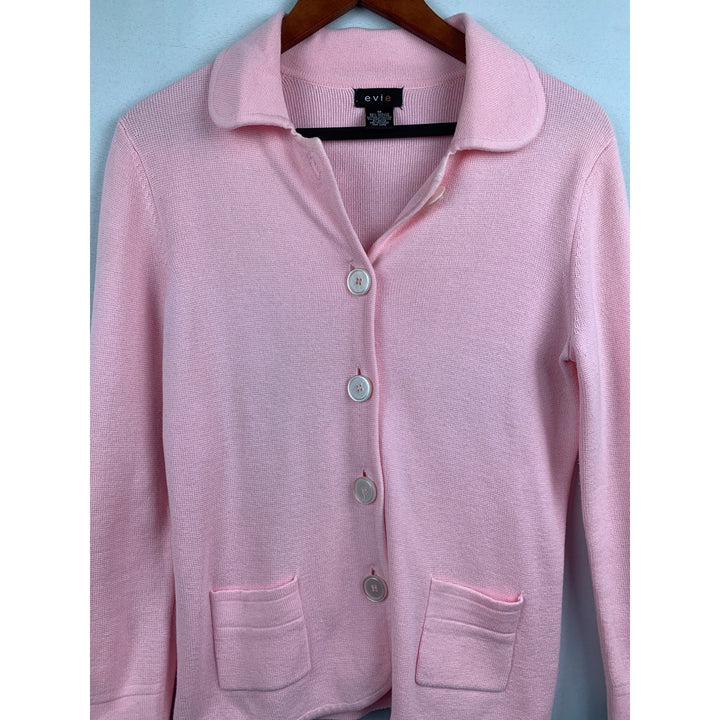 Evie Pink Knit Cardigan Sweater Size M Acrylic & Cotton