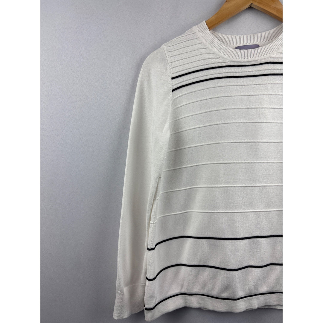 Laura Scott Women’s Medium Striped Cotton Blend Sweater White & Black