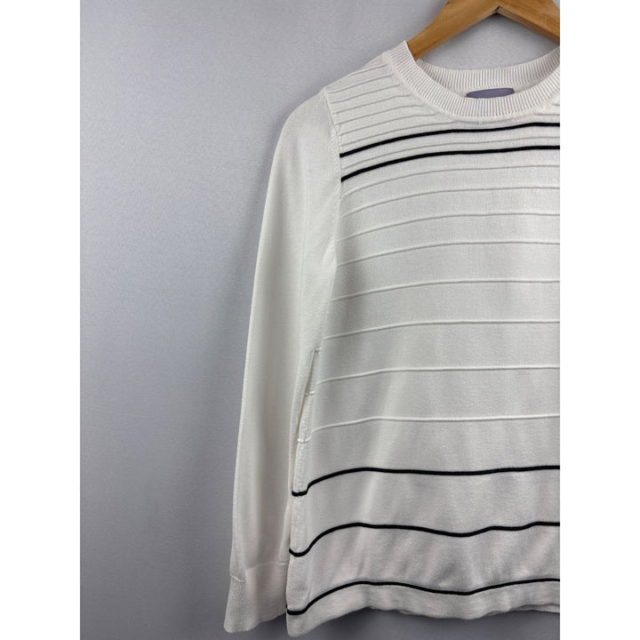 Laura Scott Women’s Medium Striped Cotton Blend Sweater White & Black