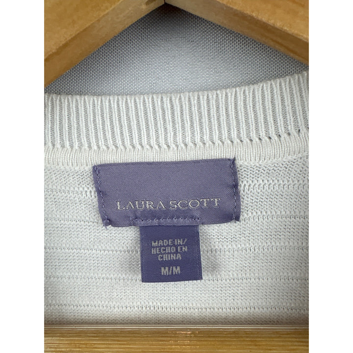 Laura Scott Women’s Medium Striped Cotton Blend Sweater White & Black