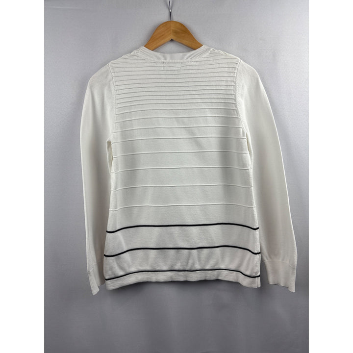 Laura Scott Women’s Medium Striped Cotton Blend Sweater White & Black