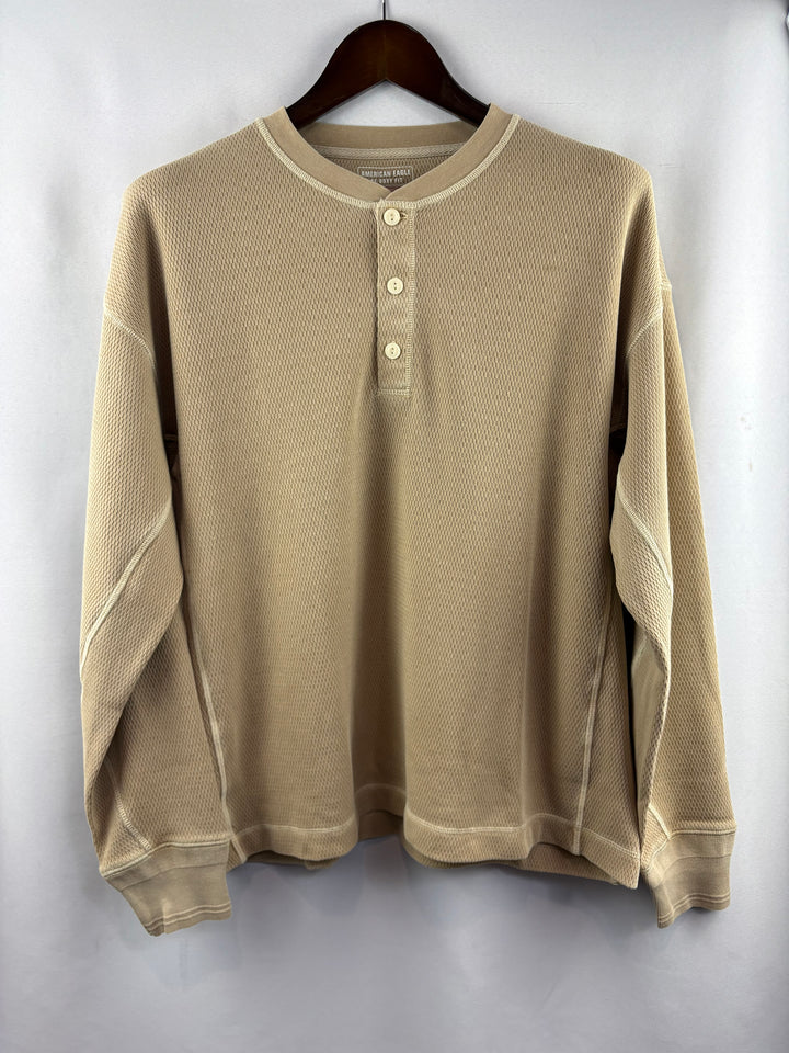 Men’s American Eagle Medium Beige Brown Long Sleeve Henley