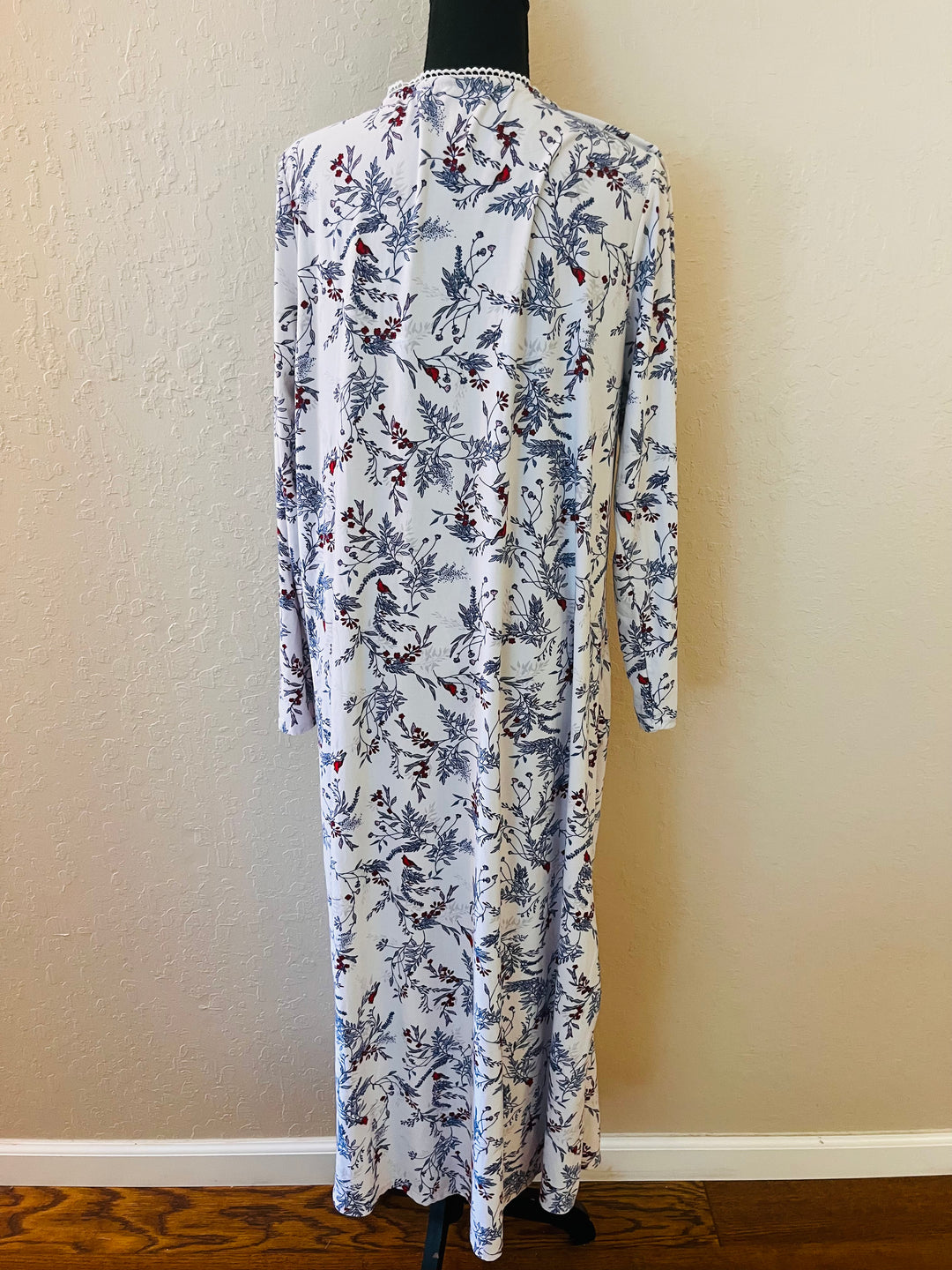 ADONNA Women’s Cardinal Print Blue Long Sleeve Nightgown Sleepwear Lounge Gown