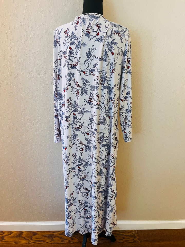 ADONNA Women’s Cardinal Print Blue Long Sleeve Nightgown Sleepwear Lounge Gown