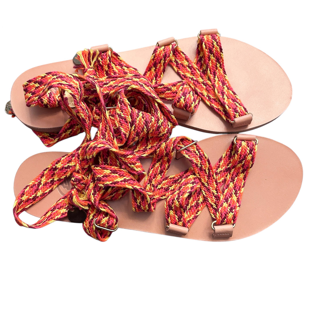 Ancient Greek Sandals Women's "Evelina" Flatform Sandals Woven Red Ankle Straps, with Box + Dustbag