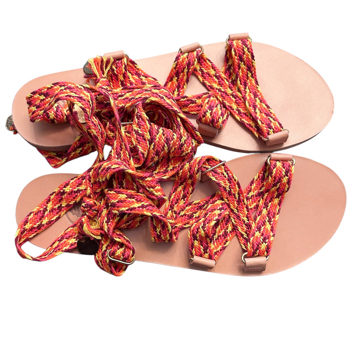 Ancient Greek Sandals Women's "Evelina" Flatform Sandals Woven Red Ankle Straps, with Box + Dustbag