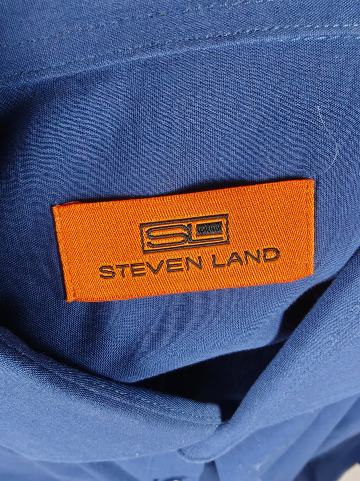 Steven Land French Cuff Dress Shirt Blue 18.5 36/37 100% Cotton Men's Formal