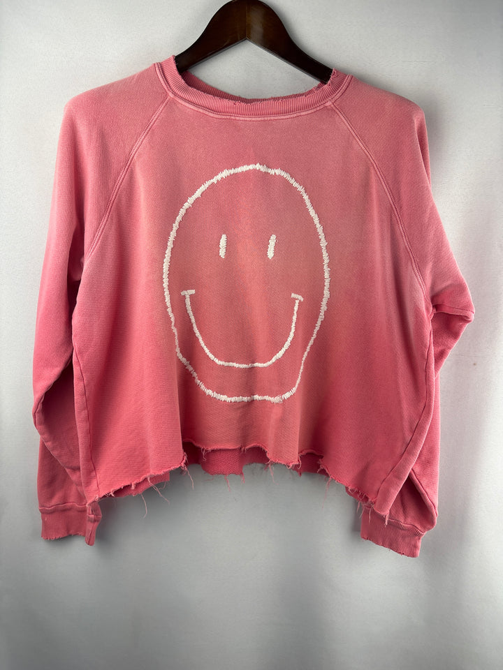 Women’s I.S.M.B.S Medium Pink Smiley Crop Sweatshirt