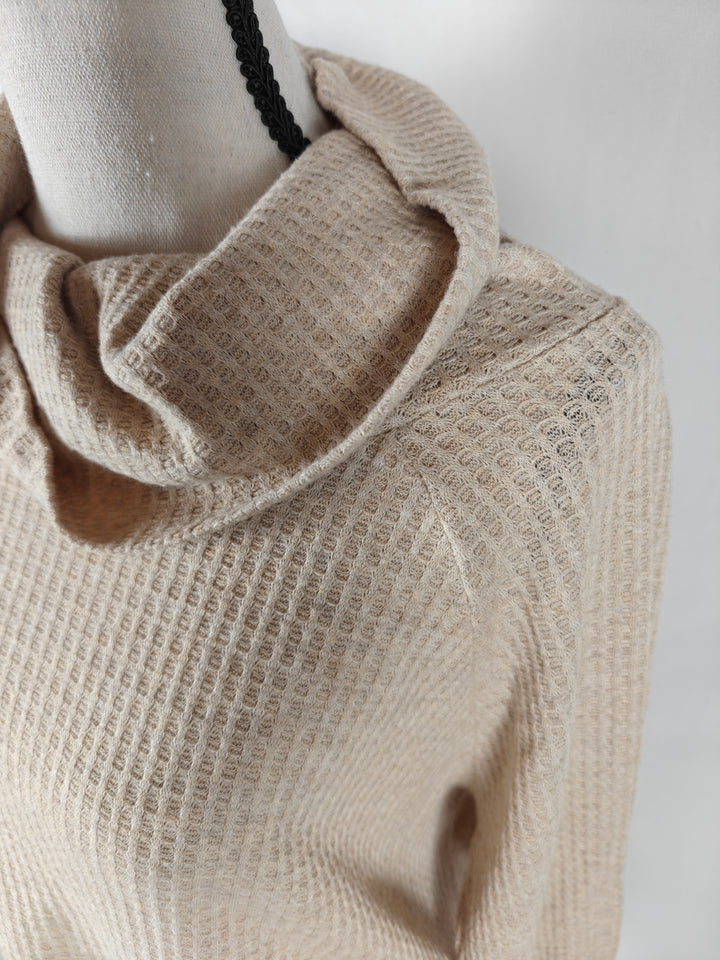 Women’s Bobeau Cowl Neck Waffle Knit Sweater Beige Size M