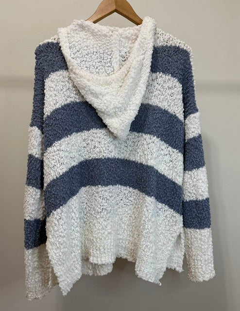 Mia &amp; Tess Striped Hooded V‑Neck Sweater SzL (Oversized)