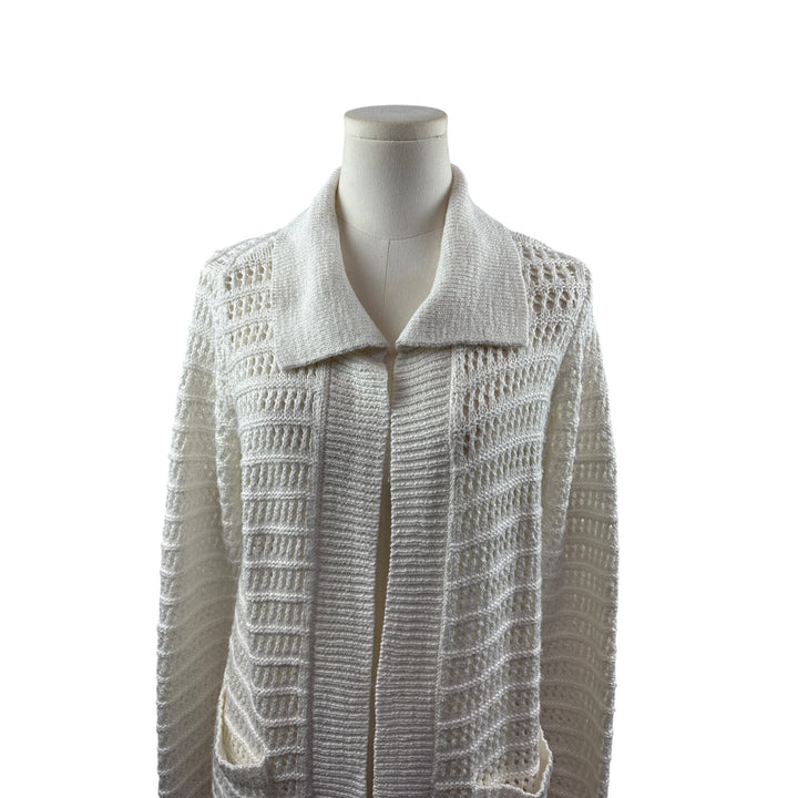 Cabi Womens Open Knit Long Cardigan Sweater XS White