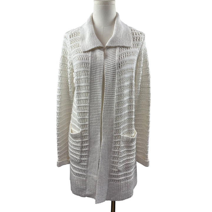 Cabi Womens Open Knit Long Cardigan Sweater XS White