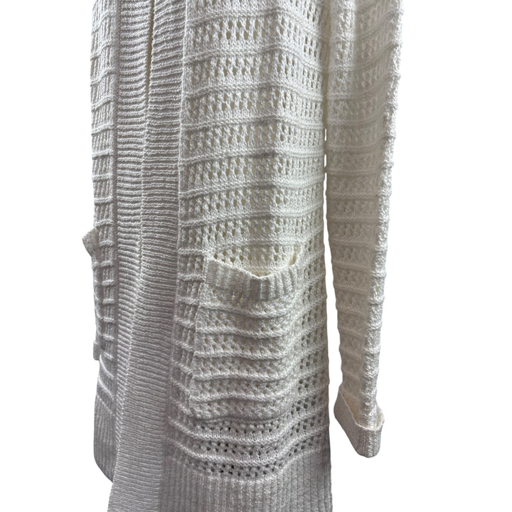 Cabi Womens Open Knit Long Cardigan Sweater XS White