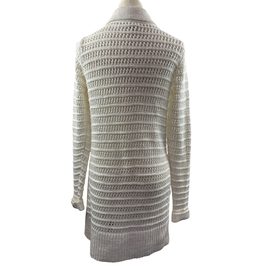 Cabi Womens Open Knit Long Cardigan Sweater XS White