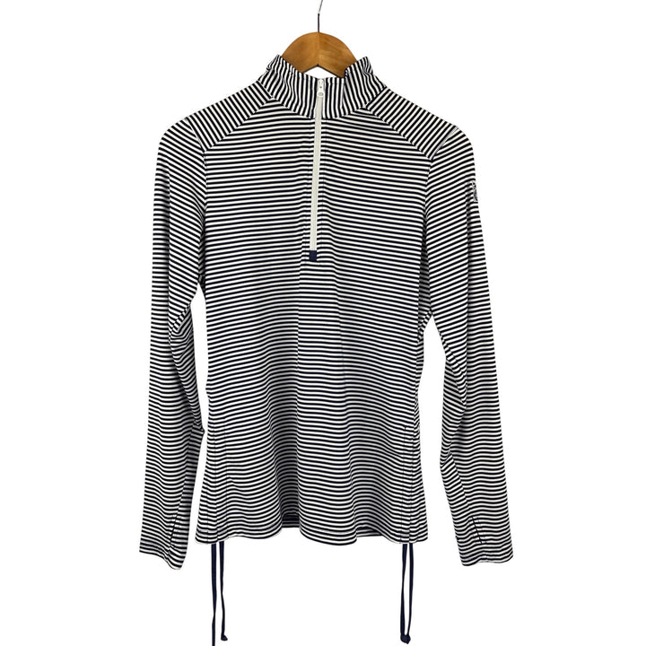 Straight Down Performance Womens Striped Long Sleeve Pullover Small Polyester & Spandex Blend Navy & White