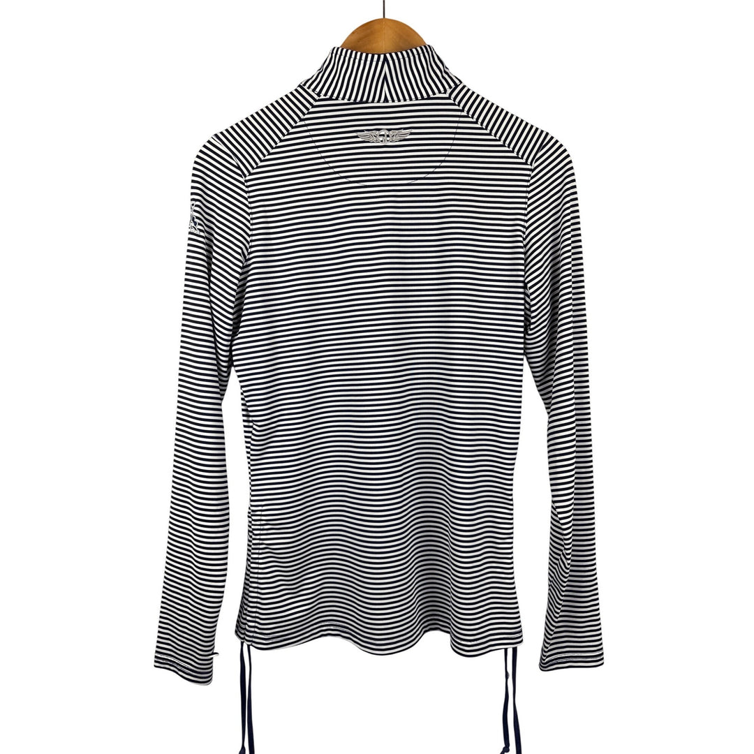 Straight Down Performance Womens Striped Long Sleeve Pullover Small Polyester & Spandex Blend Navy & White