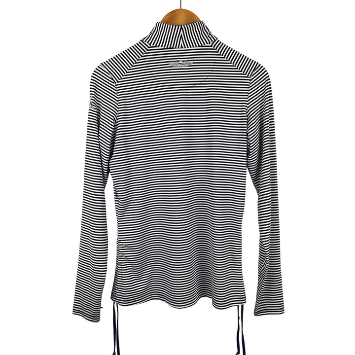 Straight Down Performance Womens Striped Long Sleeve Pullover Small Polyester & Spandex Blend Navy & White