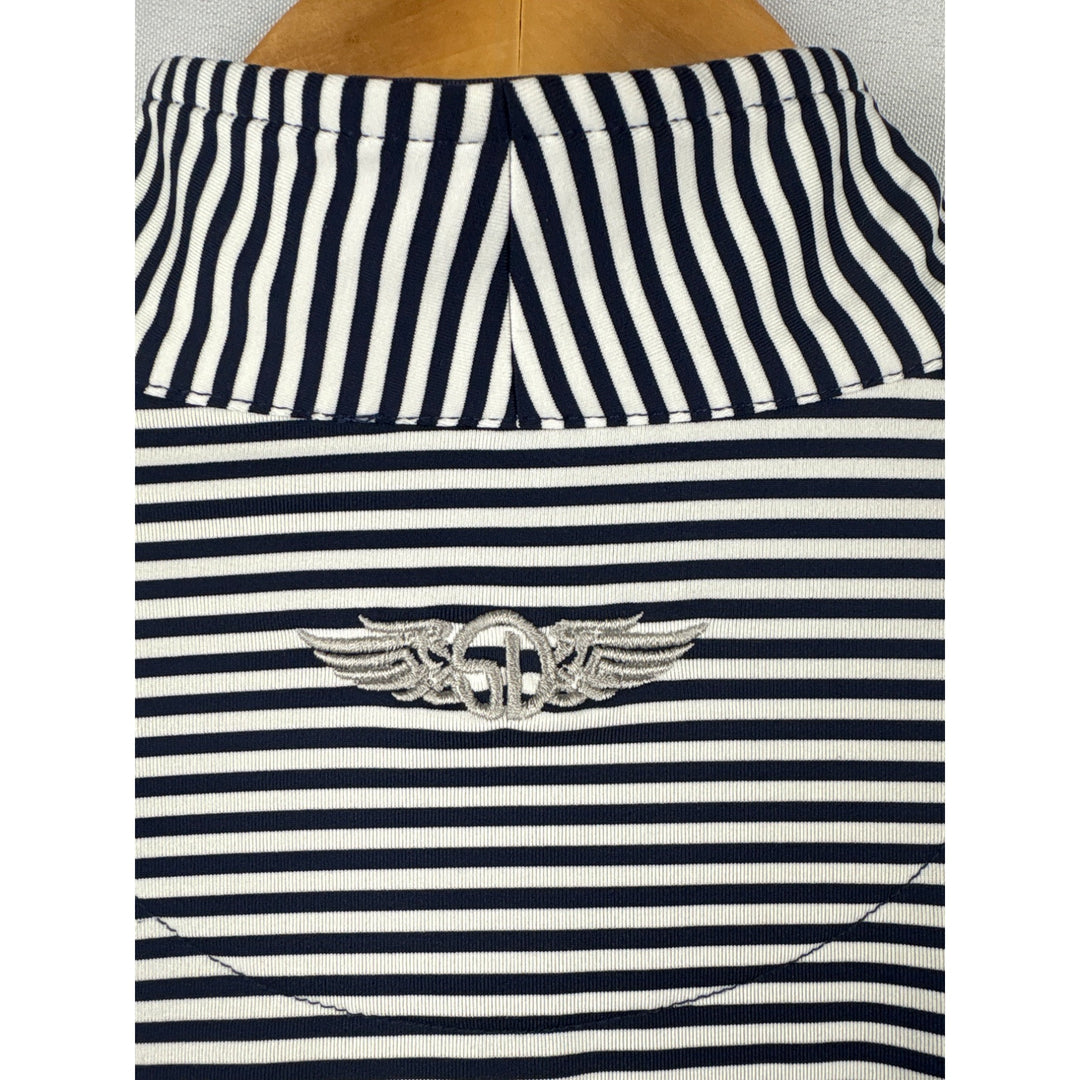 Straight Down Performance Womens Striped Long Sleeve Pullover Small Polyester & Spandex Blend Navy & White