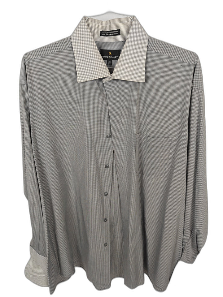 Stacy Adams Men's 18.5 36/37 Gray Micro Check French Cuff Dress Shirt Long Sleeve