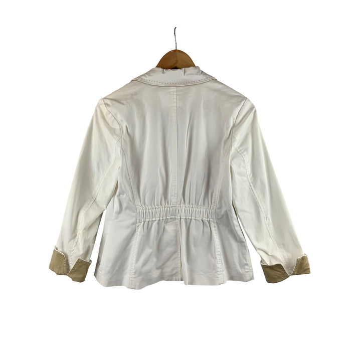 Joan Rivers Womens XS Blazer Jacket White With Taupe Cuffs Made In China
