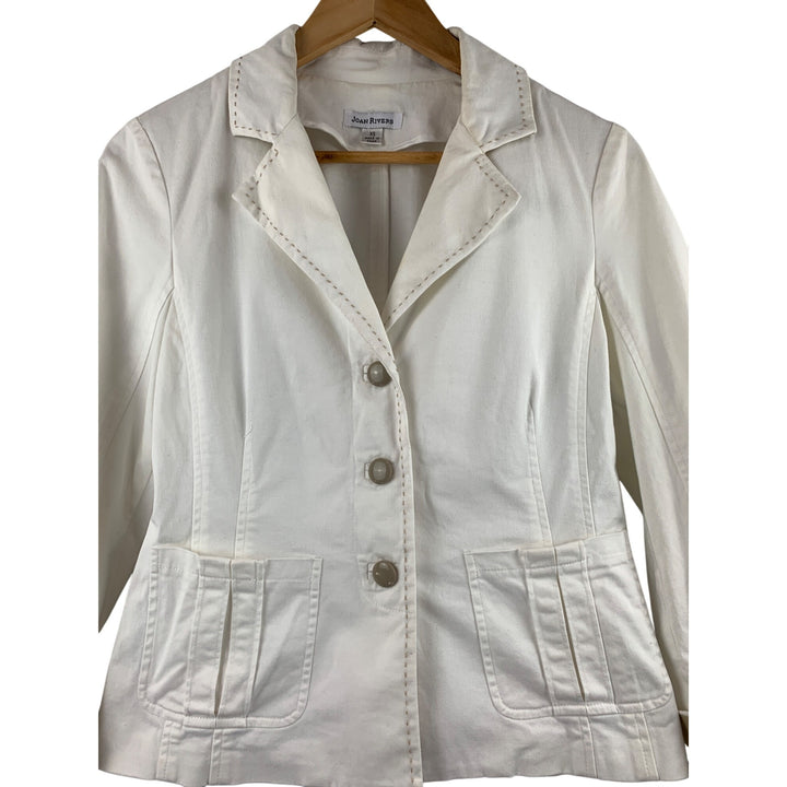 Joan Rivers Womens XS Blazer Jacket White With Taupe Cuffs Made In China