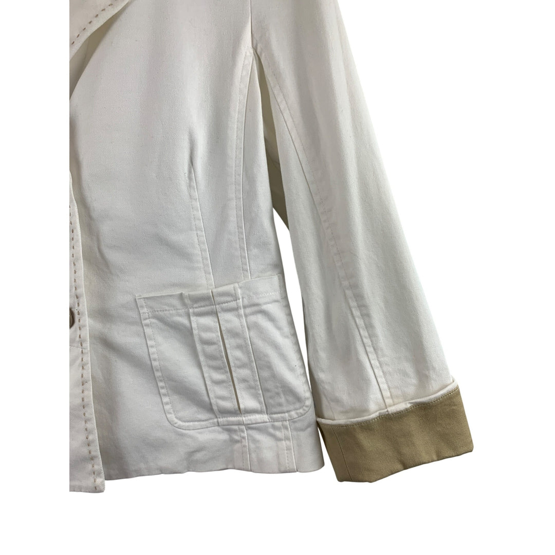 Joan Rivers Womens XS Blazer Jacket White With Taupe Cuffs Made In China