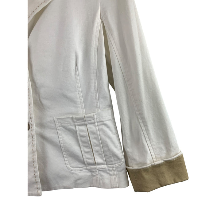 Joan Rivers Womens XS Blazer Jacket White With Taupe Cuffs Made In China