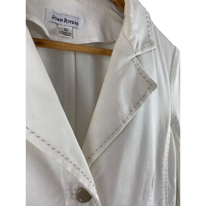 Joan Rivers Womens XS Blazer Jacket White With Taupe Cuffs Made In China