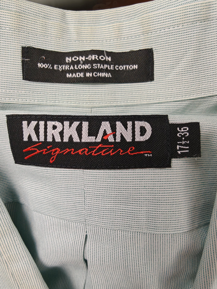 Men’s Kirkland Signature Dress Shirt Mint Green 17.5 36 Non-Iron Cotton