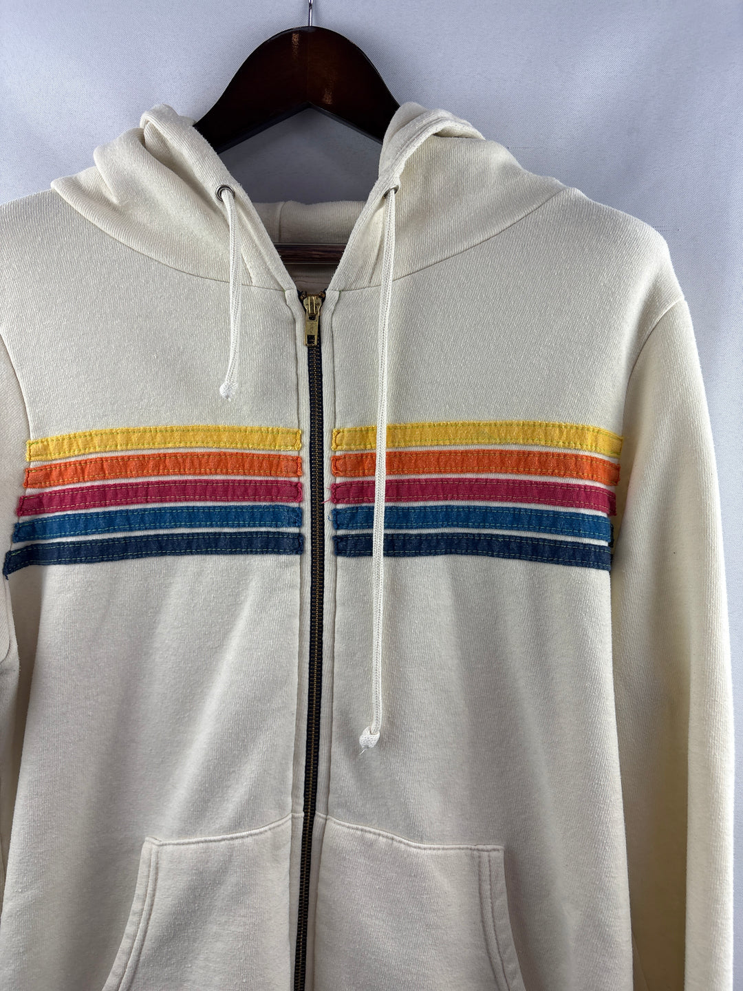 Men’s Aviator Nation XL Cream Zip-Up Hoodie w/ Multicolored Stripes