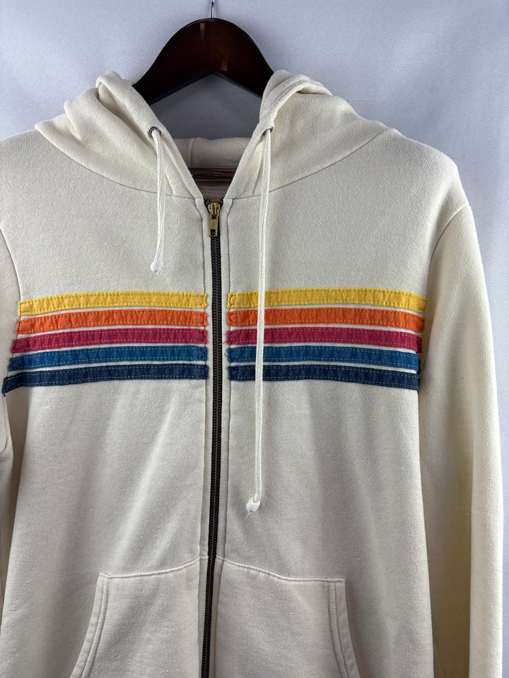 Men’s Aviator Nation XL Cream Zip-Up Hoodie w/ Multicolored Stripes