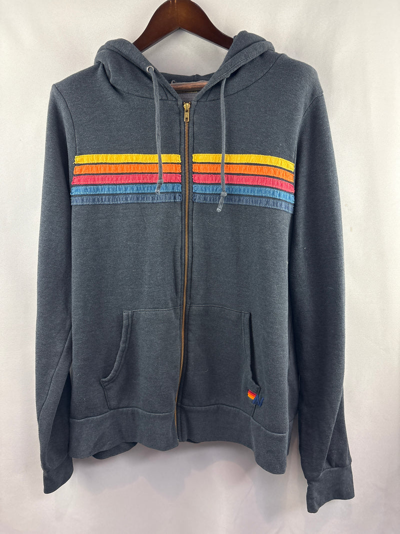 Men’s Aviator Nation XL Dark Gray Zip-Up Hoodie w/ Multicolor Stripes