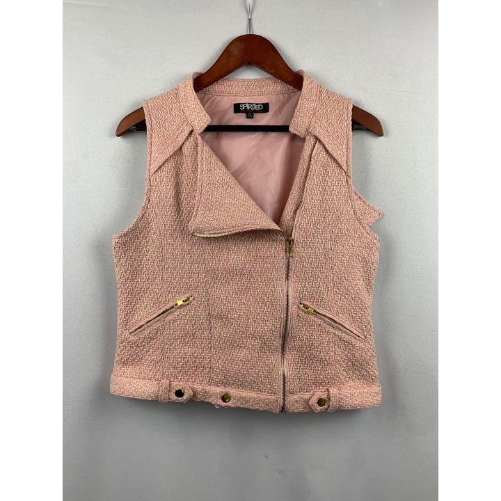 Womens Tweed Sleeveless Moto Vest By Spirited XS Pink