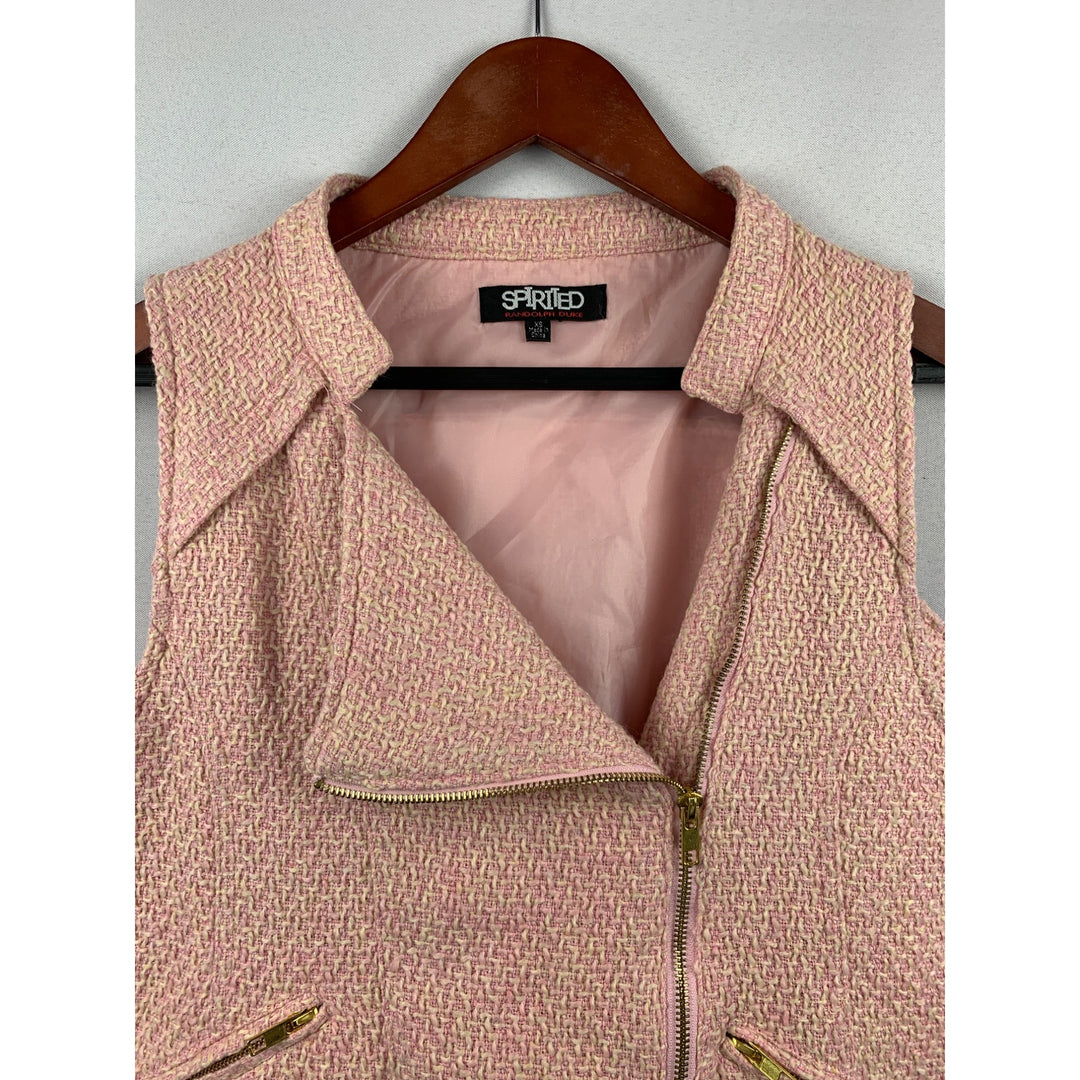 Womens Tweed Sleeveless Moto Vest By Spirited XS Pink