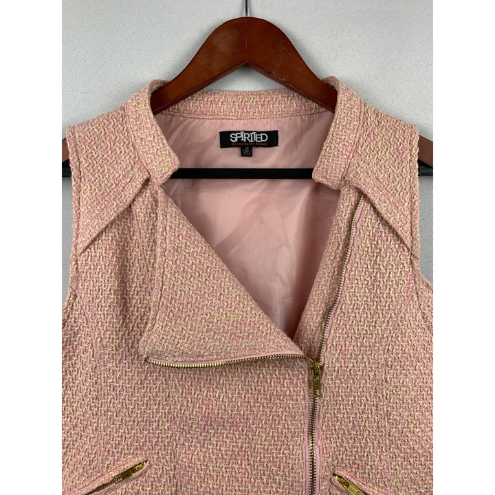 Womens Tweed Sleeveless Moto Vest By Spirited XS Pink