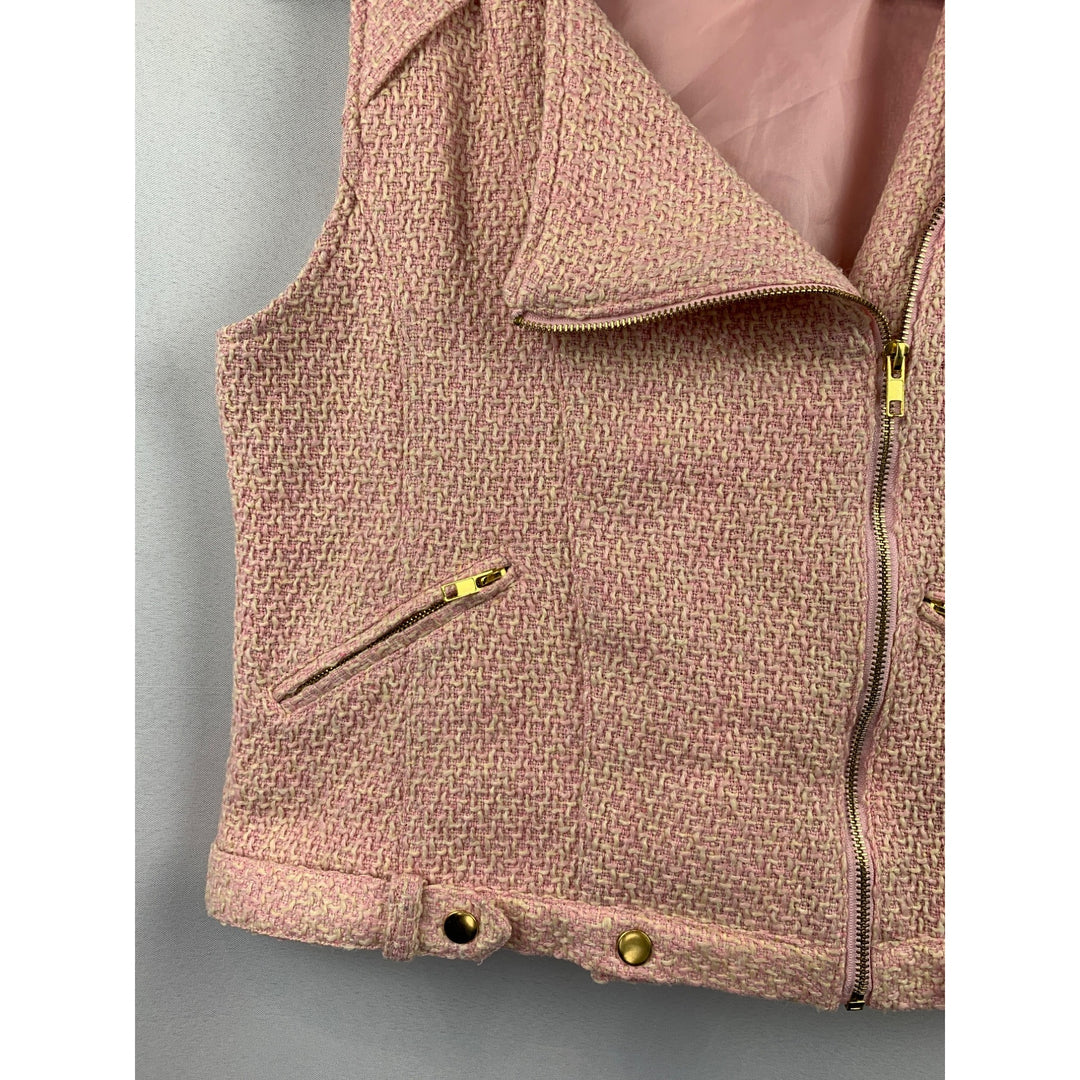 Womens Tweed Sleeveless Moto Vest By Spirited XS Pink