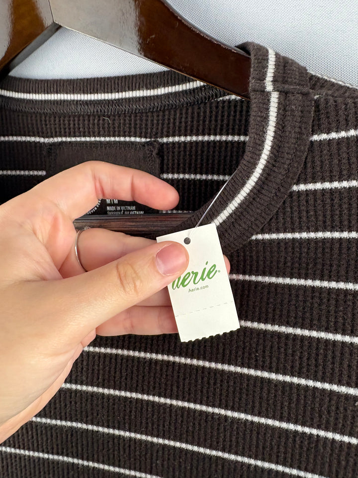Women’s Aerie Medium Chocolate Brown w/ White Stripes Long Sleeve