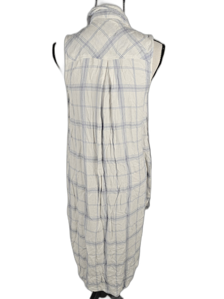 Women’s Rails Sleeveless Shirt Dress White Blue Plaid Size S