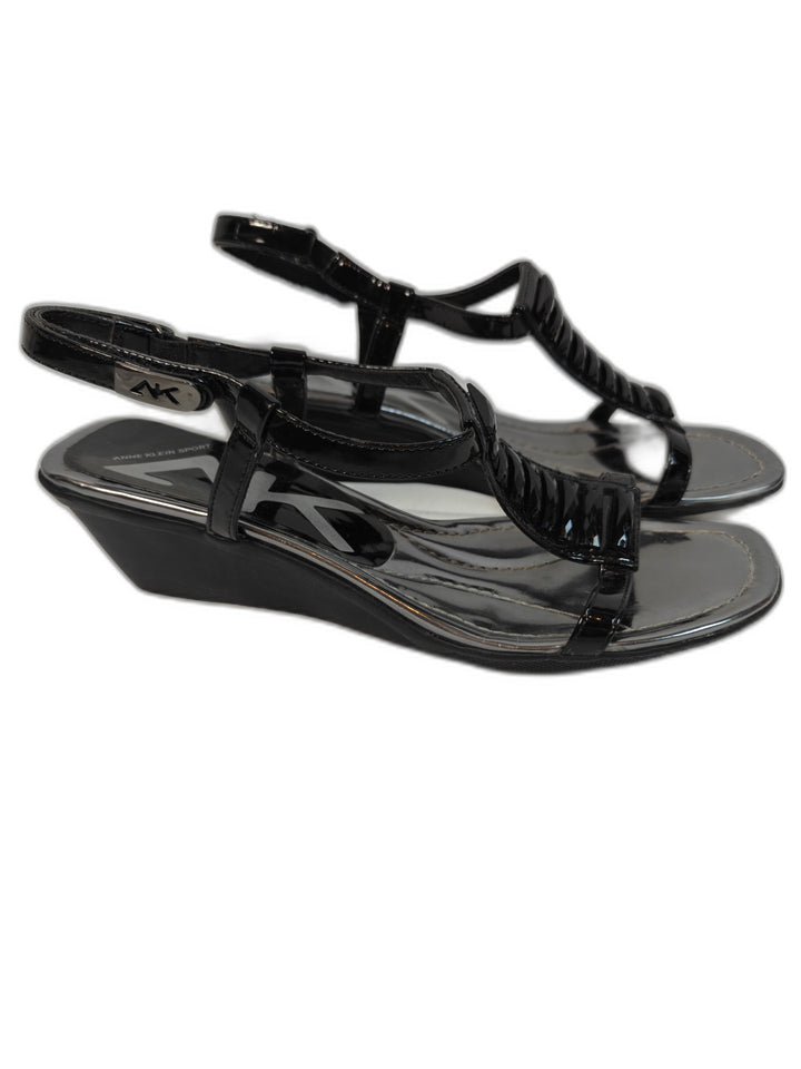 Women Anne Klein Sport Academia Wedge Sandals Black Size 10.5M