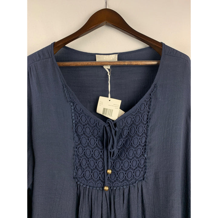 Women’s Carolyn Taylor Blue 3/4 Bell Sleeve Notch Neck with Lace Yoke Size 2X