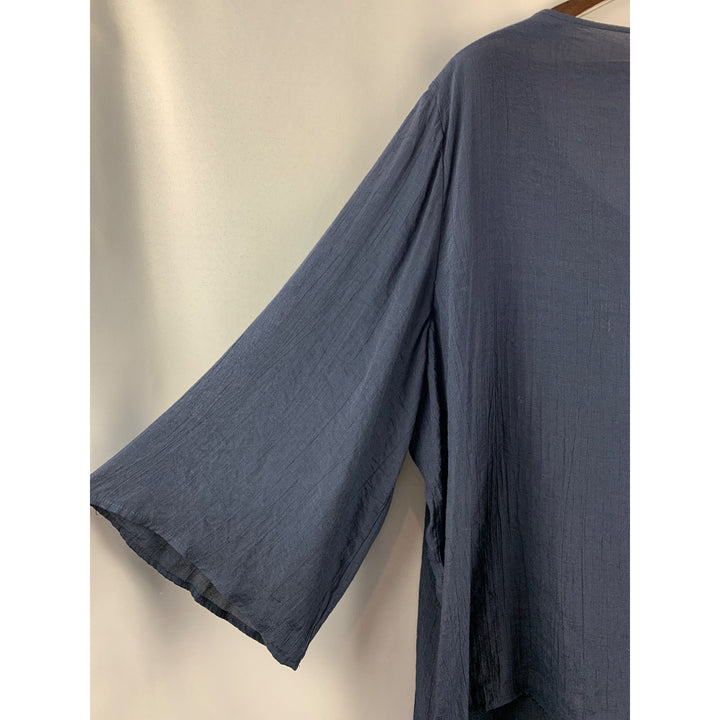 Women’s Carolyn Taylor Blue 3/4 Bell Sleeve Notch Neck with Lace Yoke Size 2X