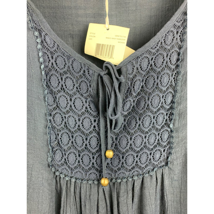 Women’s Carolyn Taylor Blue 3/4 Bell Sleeve Notch Neck with Lace Yoke Size 2X