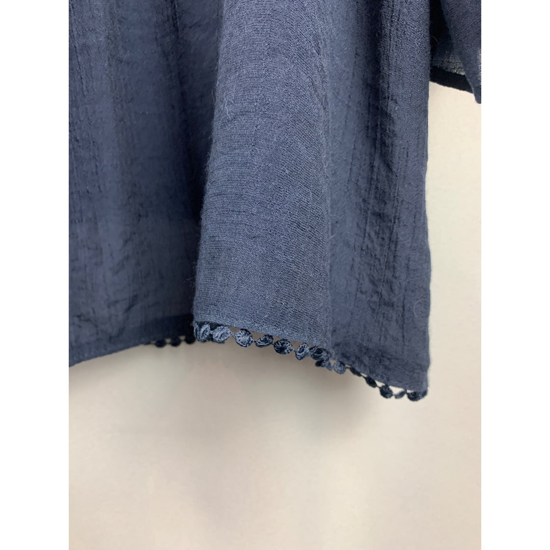 Women’s Carolyn Taylor Blue 3/4 Bell Sleeve Notch Neck with Lace Yoke Size 2X