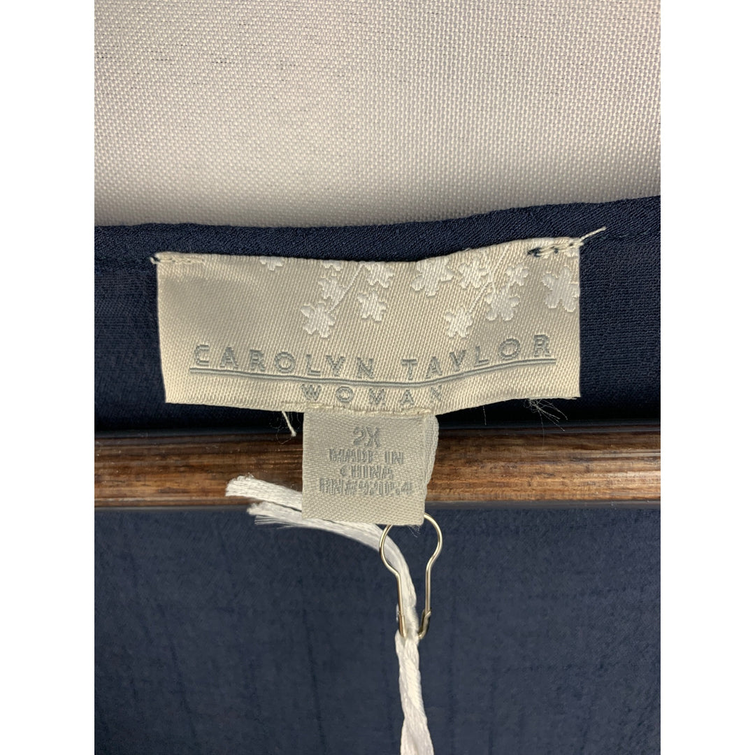 Women’s Carolyn Taylor Blue 3/4 Bell Sleeve Notch Neck with Lace Yoke Size 2X