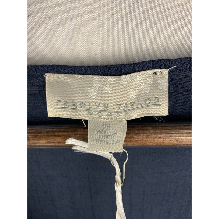 Women’s Carolyn Taylor Blue 3/4 Bell Sleeve Notch Neck with Lace Yoke Size 2X