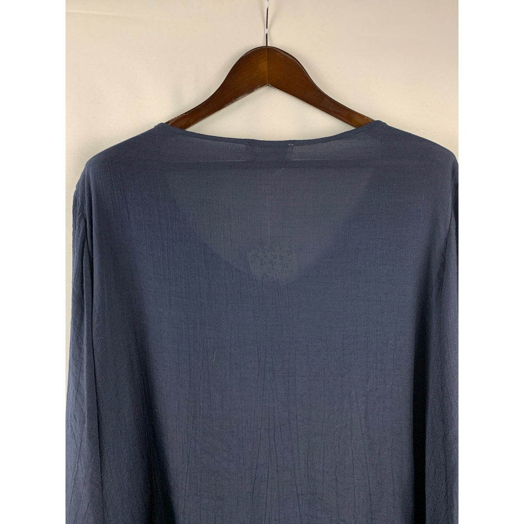 Women’s Carolyn Taylor Blue 3/4 Bell Sleeve Notch Neck with Lace Yoke Size 2X