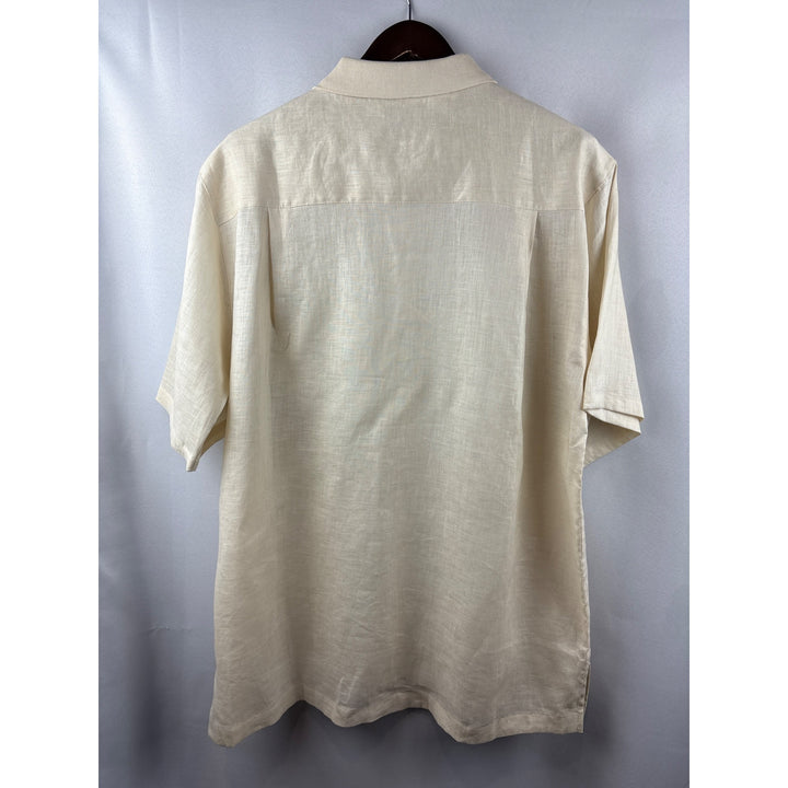 Men’s Cutter & Buck Large Cream Short Sleeve Linen Button Up